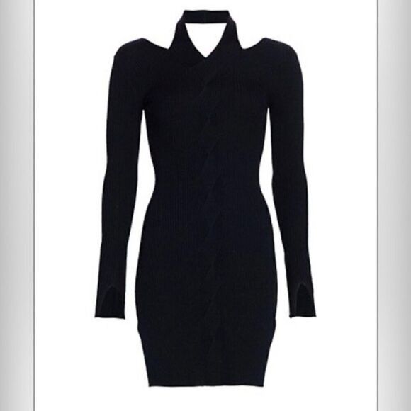 NWT Simkhai Alejandra Knit Mini Black Sweater Dress Twisted Cable Fitted Size XS - Picture 5 of 14